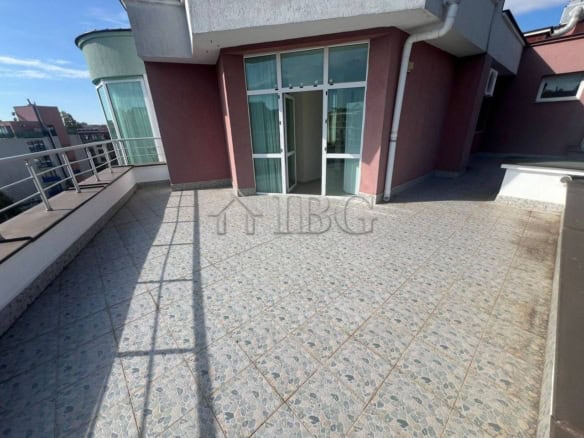 Bright terrace with glass doors in Pirop City, Sunny Beach.