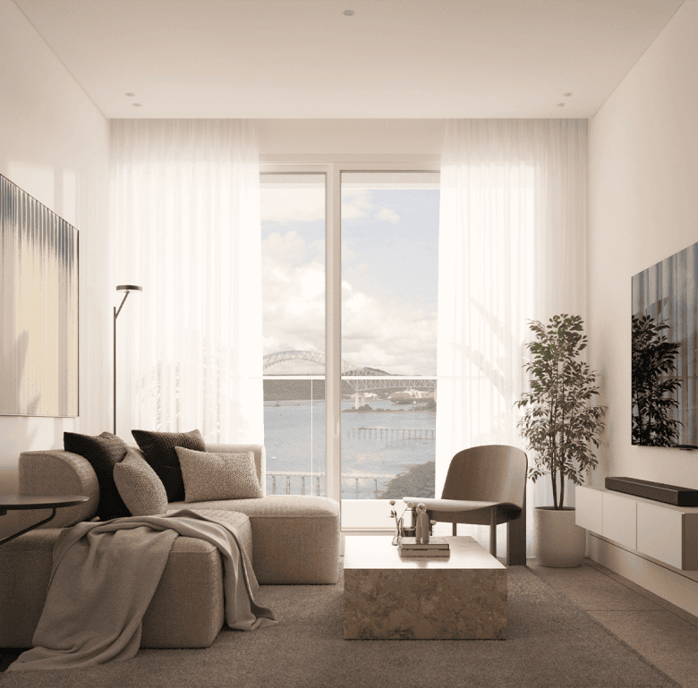 Modern Nautilus apartment with river views in Panama City.
