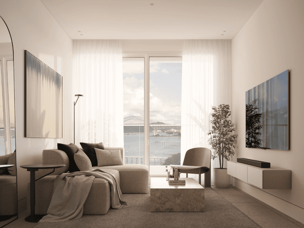 Modern Nautilus apartment with river views in Panama City.