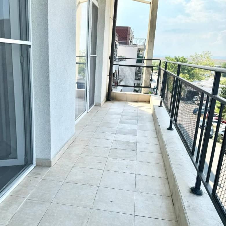 Balcony view of a fully renovated 2-bedroom apartment in Grand Kamelia, Sunny Beach, offering outdoo.