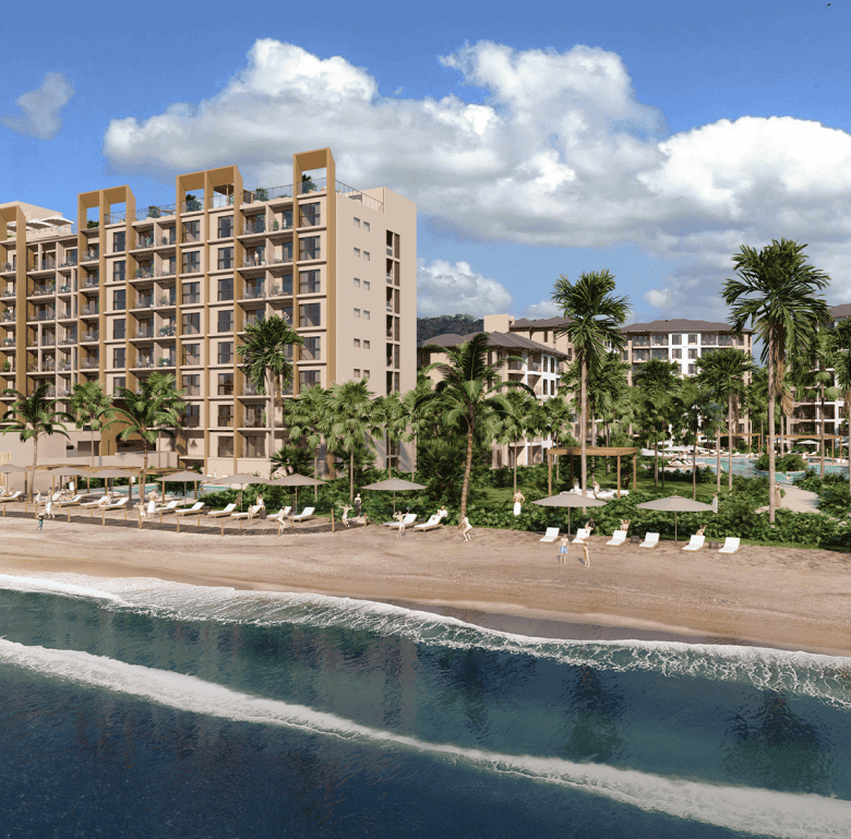 Beachfront resort at Surfside - Playa Caracol, Panama with modern apartments and lush tropical surro.