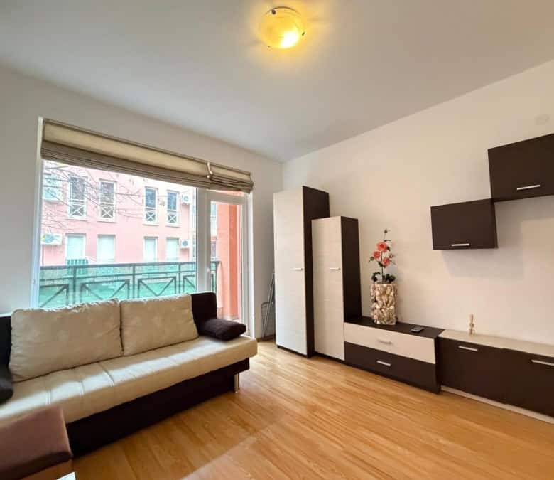 Bright living room in a modern 2-bedroom apartment, 3 km from Sunny Beach.