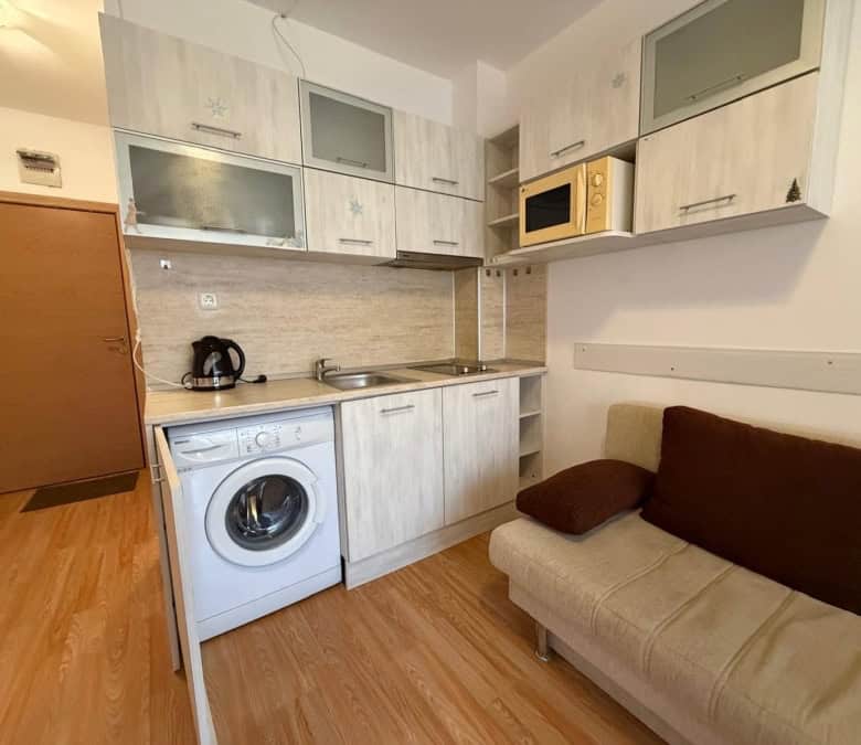 Small 2-bedroom apartment with kitchenette and sofa, 3 km from Sunny Beach.