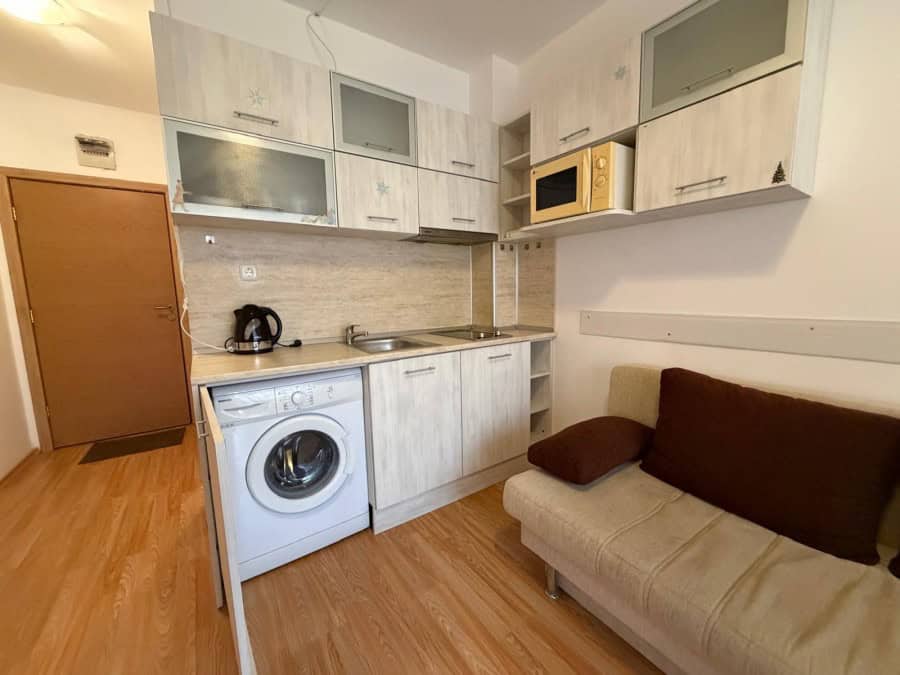 Small 2-bedroom apartment with kitchenette and sofa, 3 km from Sunny Beach.