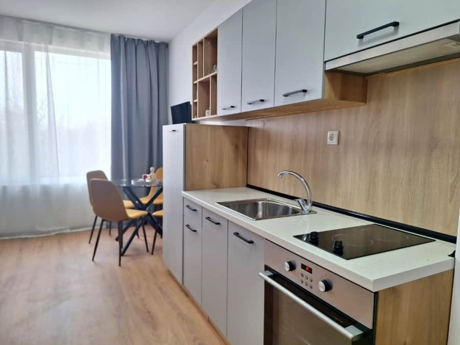 Bright, modern kitchen with appliances in Sunny Day 3 apartment.