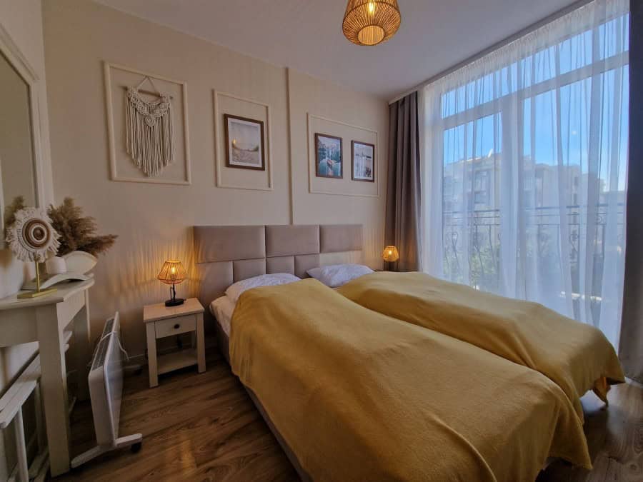 Cozy 1-bedroom apartment in Dawn Park, Sunny Beach with bright decor and large window.