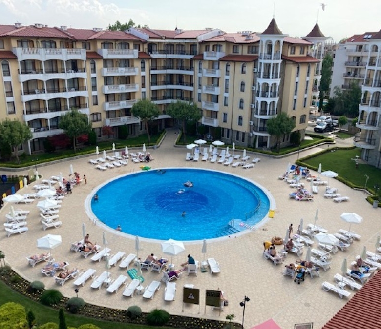 Comfortable 1-bedroom apartment overlooking the pool at Royal Sun, Sunny Beach, Bulgaria.