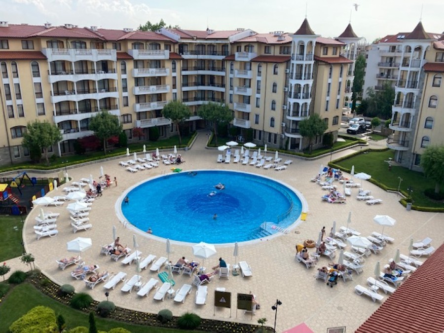 Comfortable 1-bedroom apartment overlooking the pool at Royal Sun, Sunny Beach, Bulgaria.
