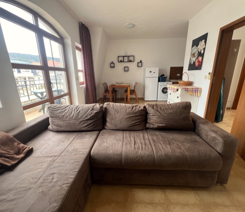 Interior of a 2-bedroom apartment with sea, pool, and mountain views near Sunny Beach.