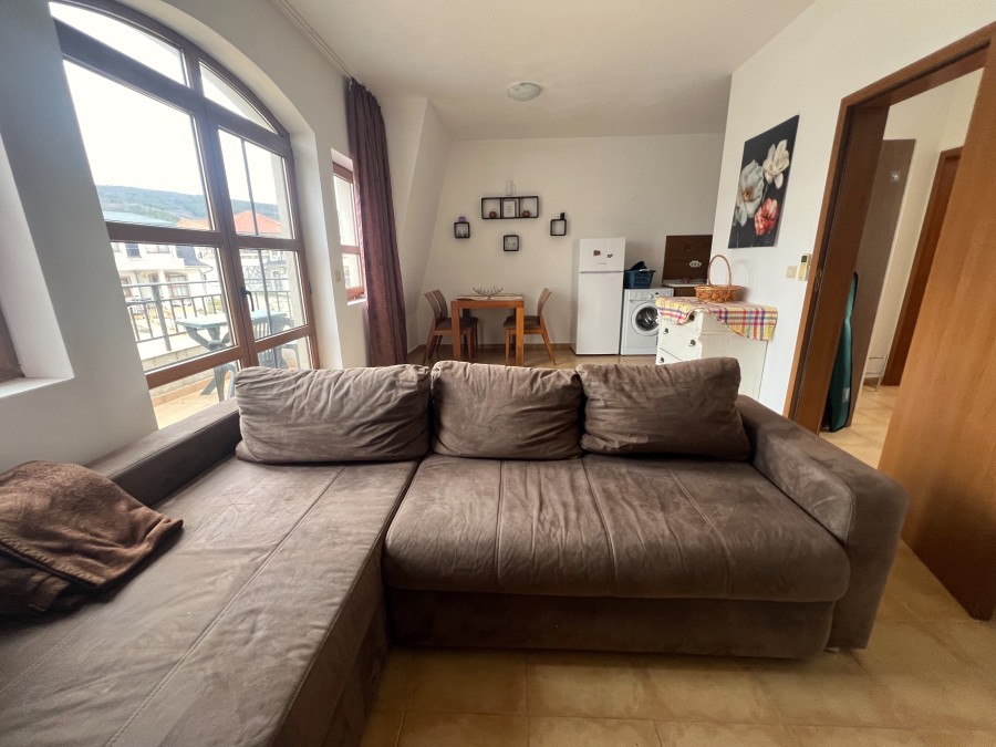 Interior of a 2-bedroom apartment with sea, pool, and mountain views near Sunny Beach.