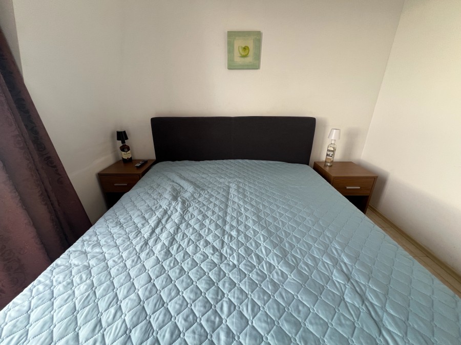 Cozy bedroom with sea, pool, and mountain views in Nessebar outskirts near Sunny Beach.