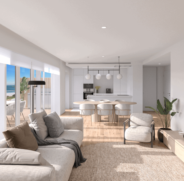 Sea view living room in Porto, Portugal with bright, airy design and contemporary furnishings.