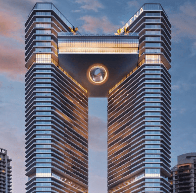 Modern high-rise building in Miami with unique architectural design.