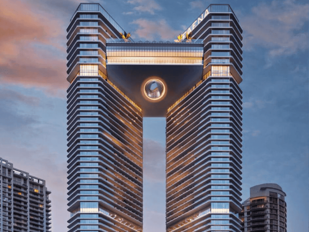 Faena Residences Miami Skyline Modern high-rise building in Miami with unique architectural design.
