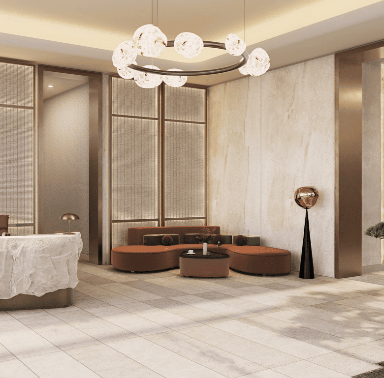 Elegant lobby with modern decor at Signature District, Miami, Florida.