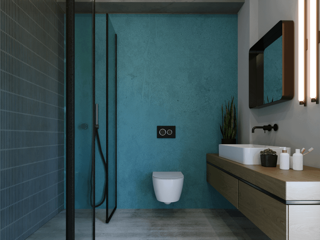 Modern bathroom in Gazi Apartments, Athens, Greece.
