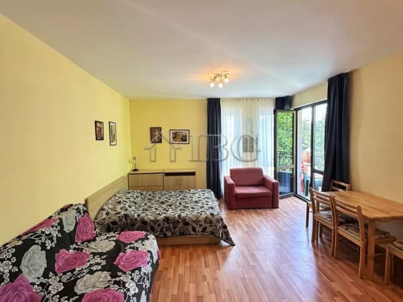 Furnished studio apartment with balcony in Pacific 1, Sunny Beach, offering modern comfort and sceni.