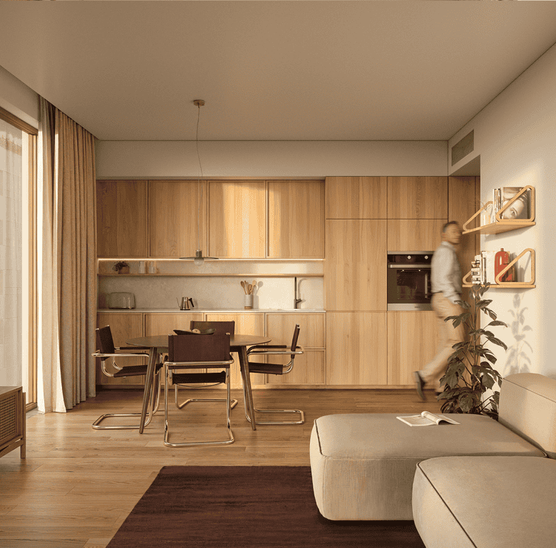 Elegant Lisbon property with open-plan kitchen and stylish decor.
