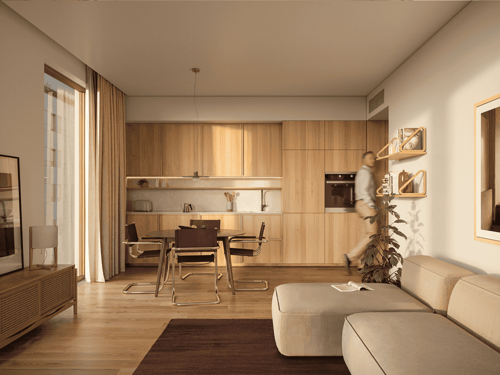 Elegant Lisbon property with open-plan kitchen and stylish decor.