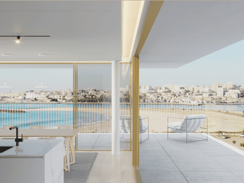 Modern apartment with panoramic river views in Porto, Portugal.