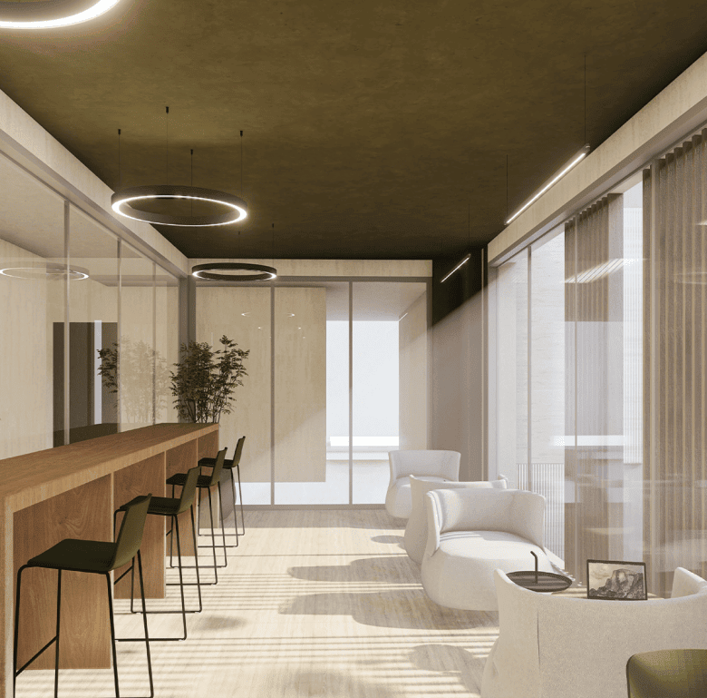 Panama City luxury property interior with spacious lounge and natural light.