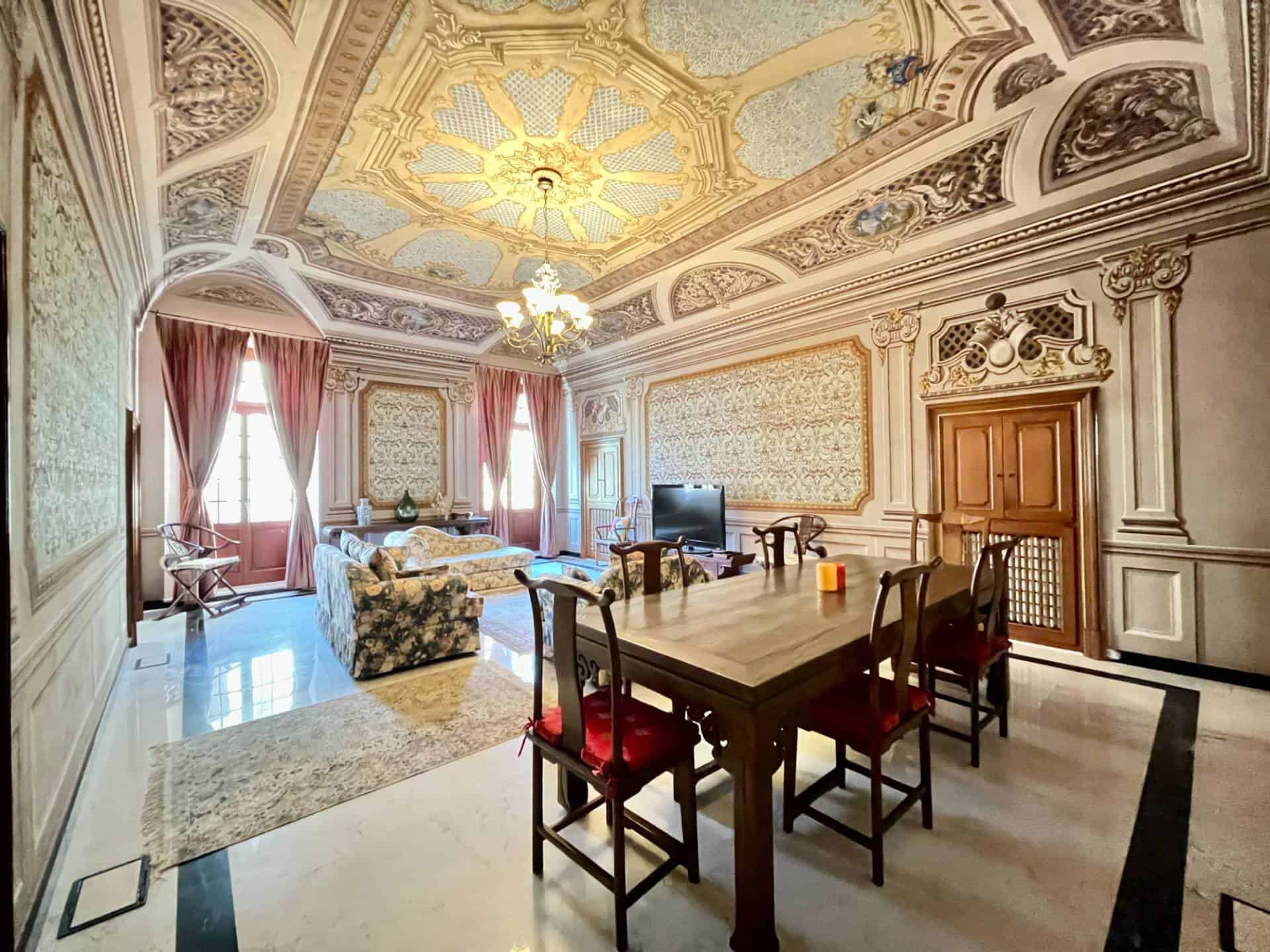 Elegant historic interior with ornate ceilings, classic furniture, and luxurious decor in a spacious.
