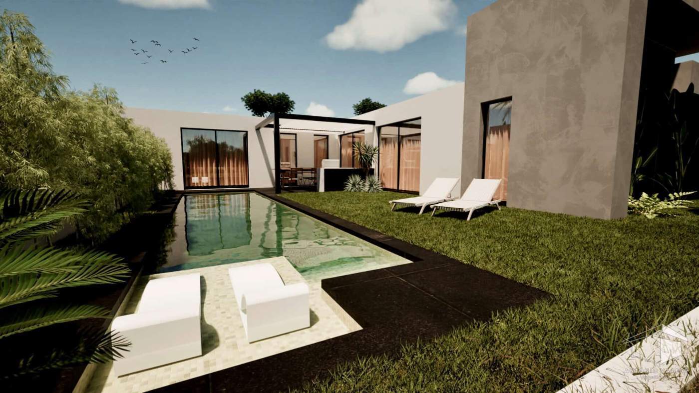 Contemporary villa with private pool and outdoor lounging area in Setubal, Portugal.