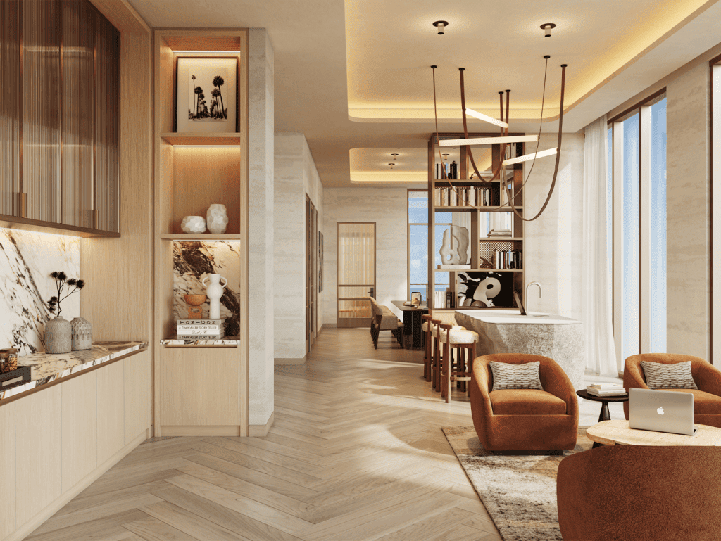 Modern Miami apartment living room with stylish furniture and decor.
