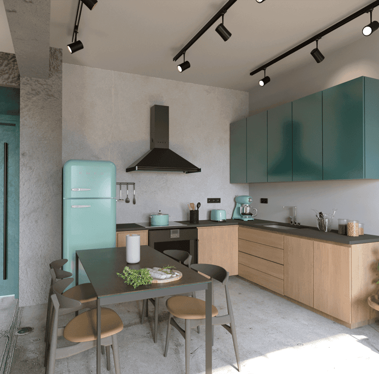 Gazi Apartments kitchen with stylish cabinetry and modern appliances in Athens, Greece.