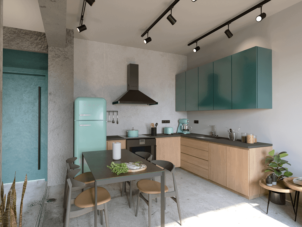 Gazi Apartments kitchen with stylish cabinetry and modern appliances in Athens, Greece.