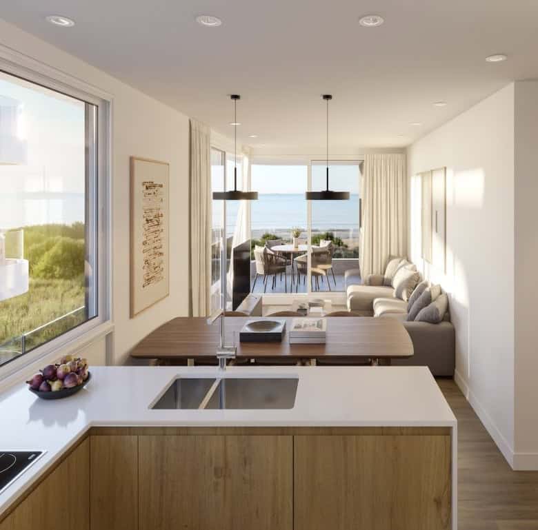 Sea view apartment in Montevideo, Uruguay with bright interiors and open-plan living space.