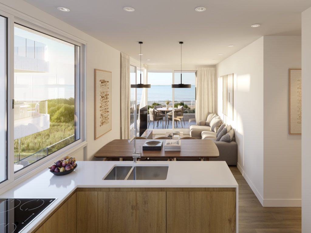 Sea view apartment in Montevideo, Uruguay with bright interiors and open-plan living space.