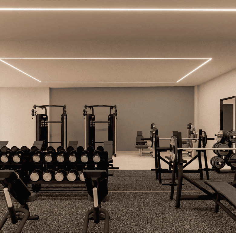 Modern gym interior with workout equipment in Panama City, Panama.