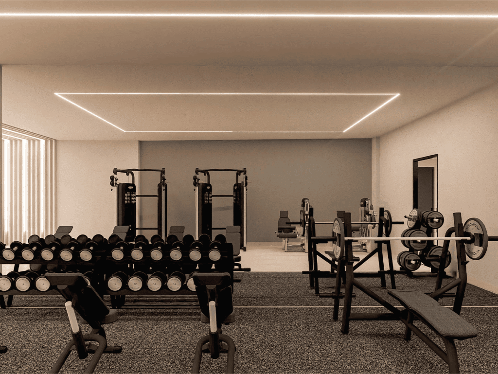 Modern gym interior with workout equipment in Panama City, Panama.