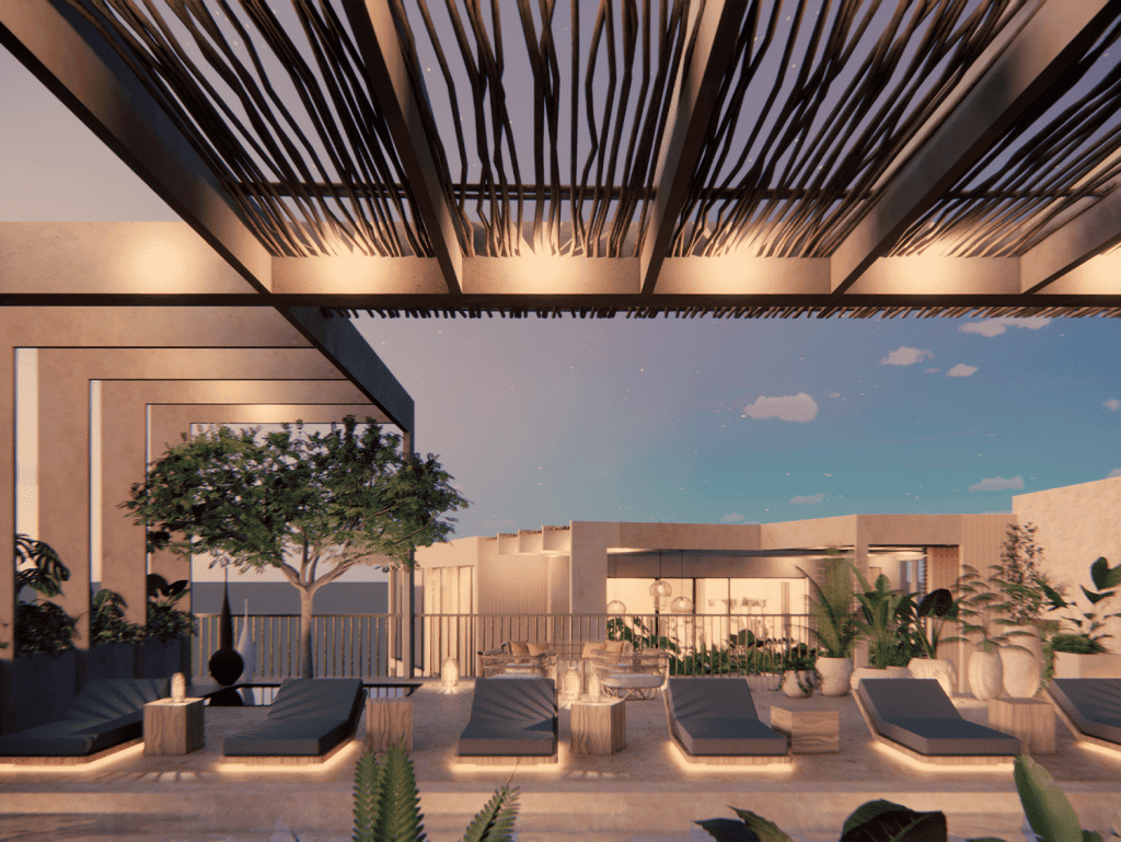 Alma - Bucerias, Mexico - luxurious rooftop pool with lounge chairs and scenic views.