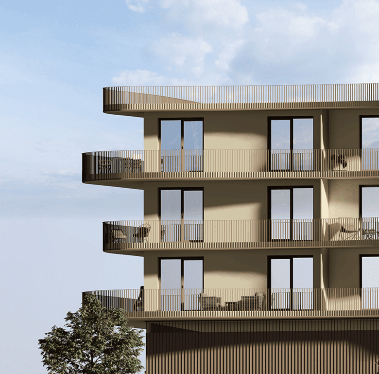 Heritage - Coimbra, Portugal: Modern apartment building with spacious balconies and large windows in.