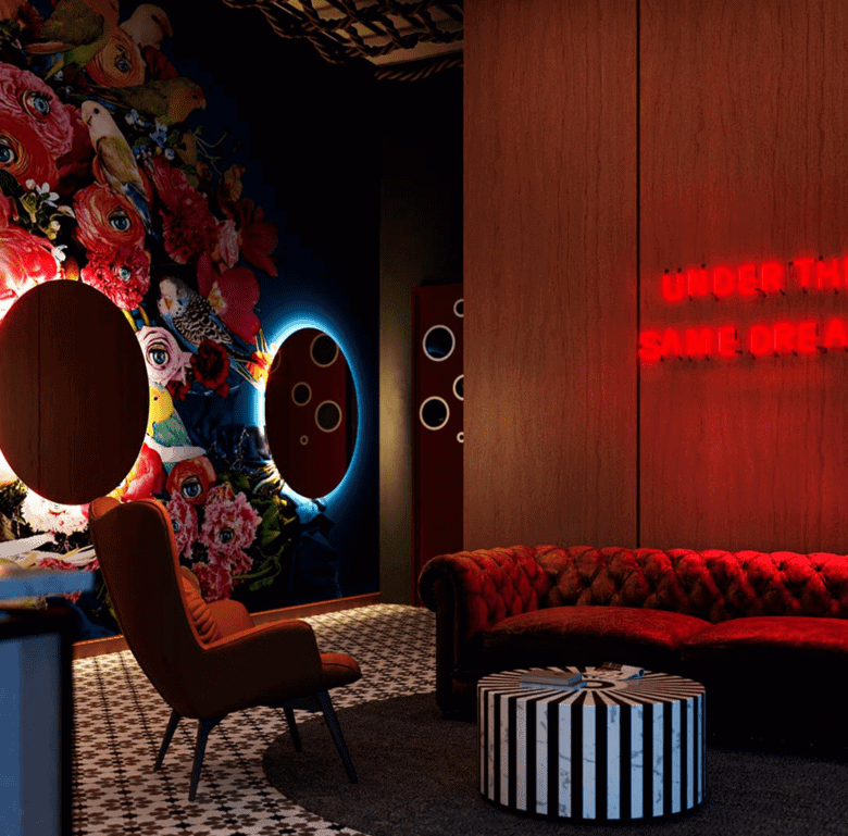 Bright, stylish interior of a home in Barrio Escalante, San Jose, Costa Rica. Modern decor with vibr.