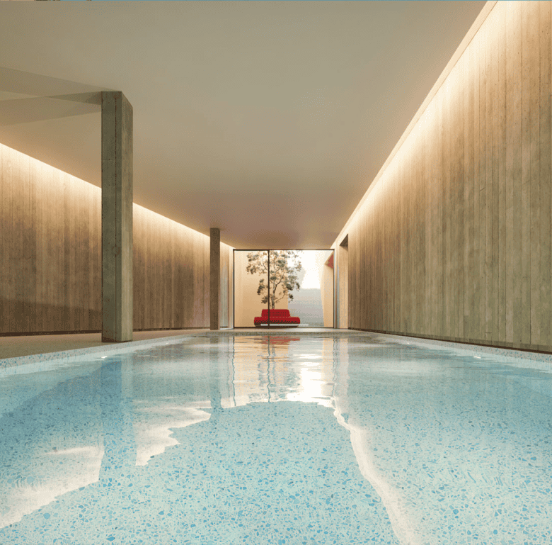 Indoor swimming pool with sleek, contemporary style in Porto, Portugal.