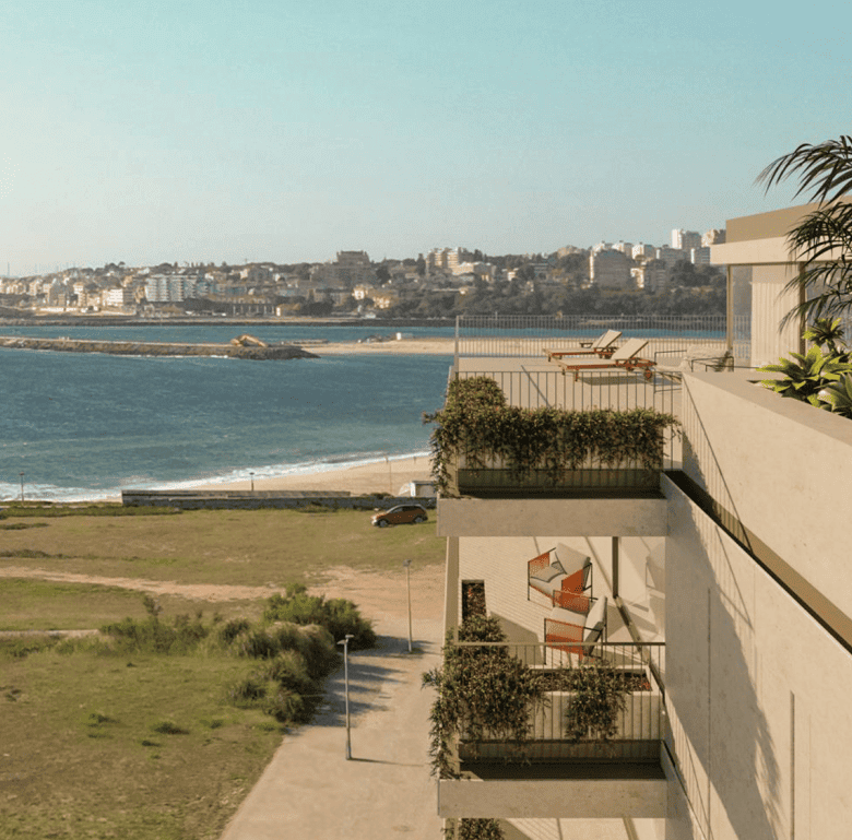 Sea view from Porto apartment balcony in Portugal.
