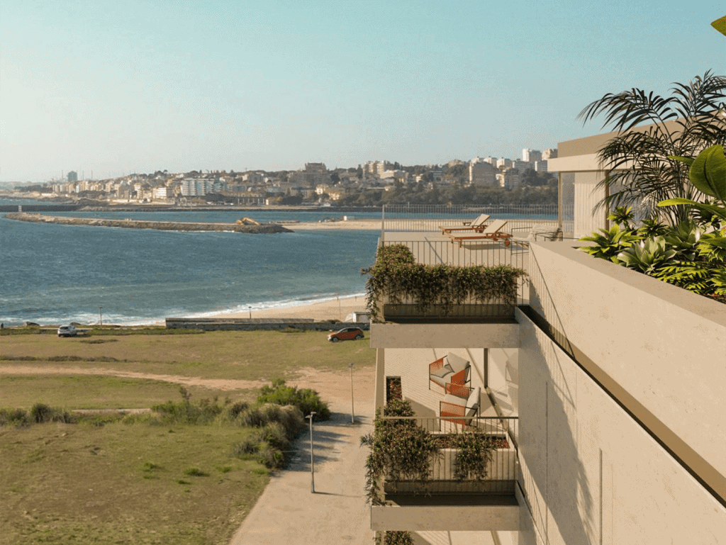 Sea view from Porto apartment balcony in Portugal.