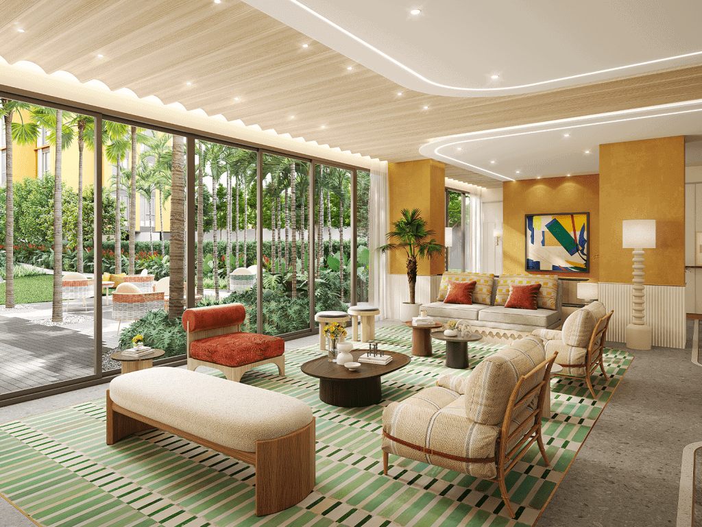 Spacious Phuket property interior featuring large glass windows overlooking lush gardens. Elegant fu.
