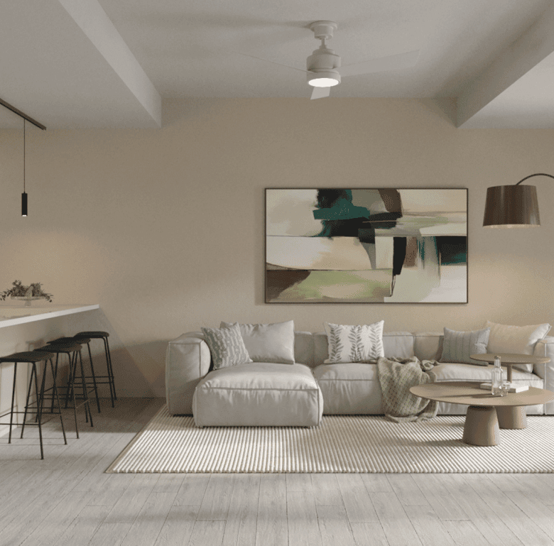 Bright living room in Little Palm, Florida with modern decor and cozy seating.