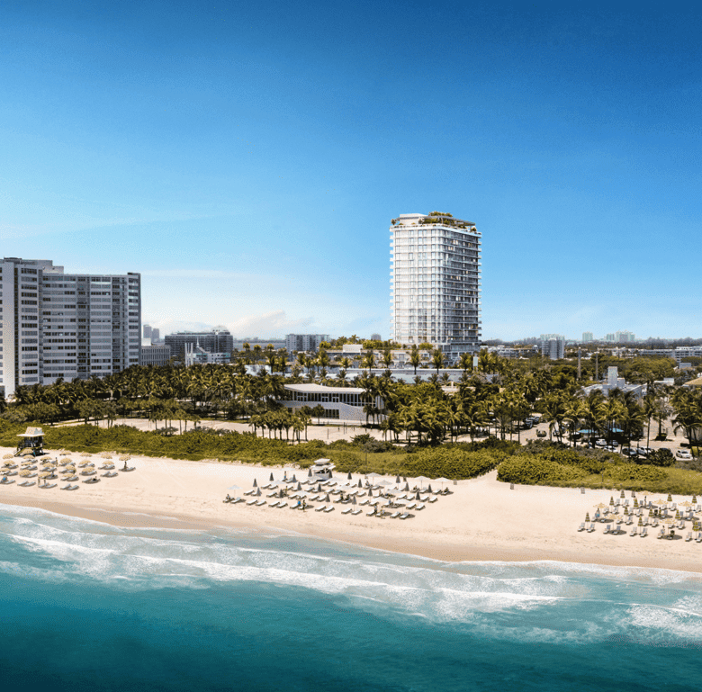 Beach and high-rise buildings in North Beach Miami, Florida.