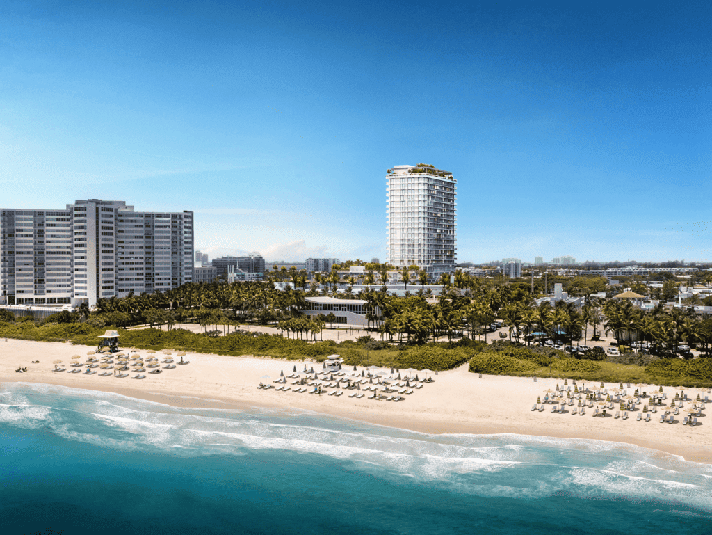 Beach and high-rise buildings in North Beach Miami, Florida.
