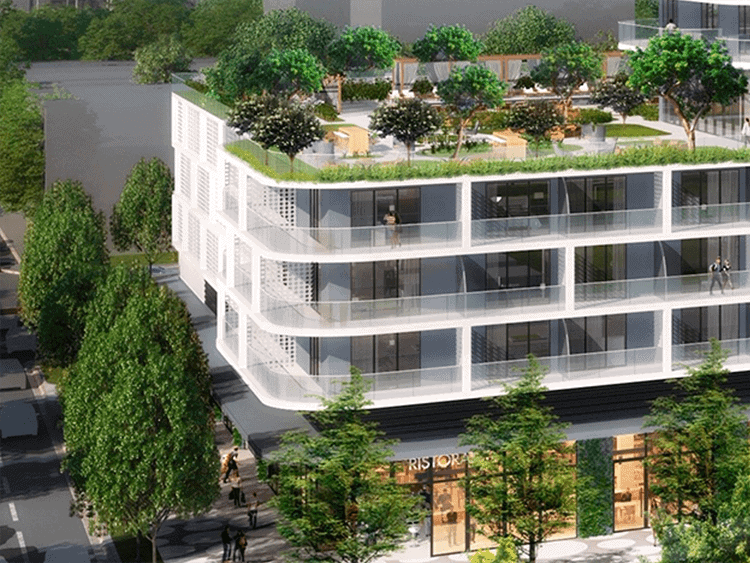 Modern Miami condo with rooftop garden and outdoor seating areas.