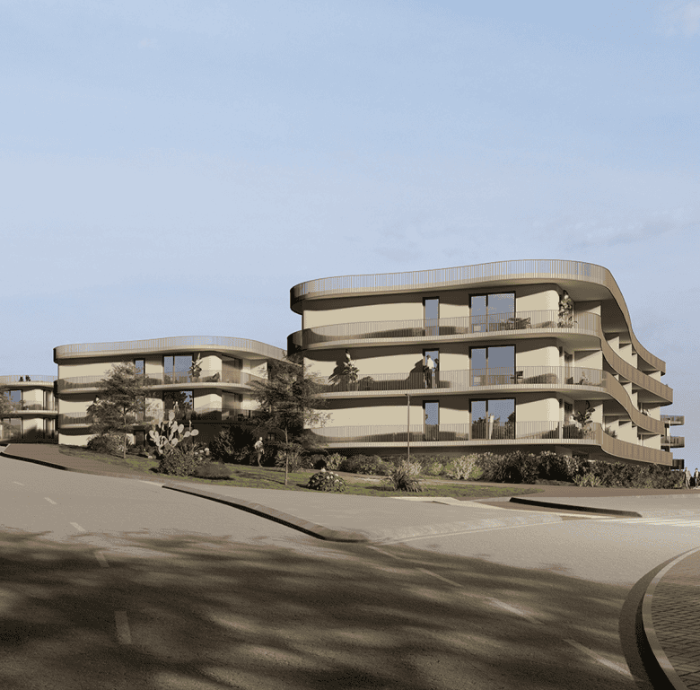 Heritage - Coimbra, Portugal: Modern apartment complex with curved architecture and lush landscaping.