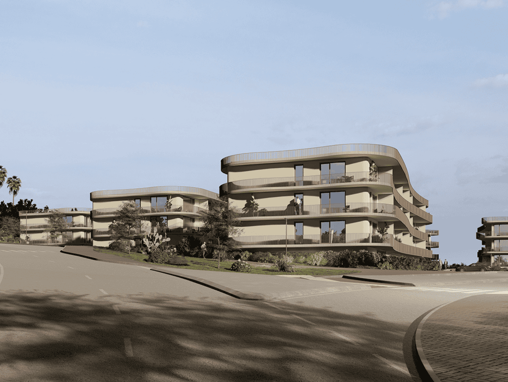Heritage - Coimbra, Portugal: Modern apartment complex with curved architecture and lush landscaping.
