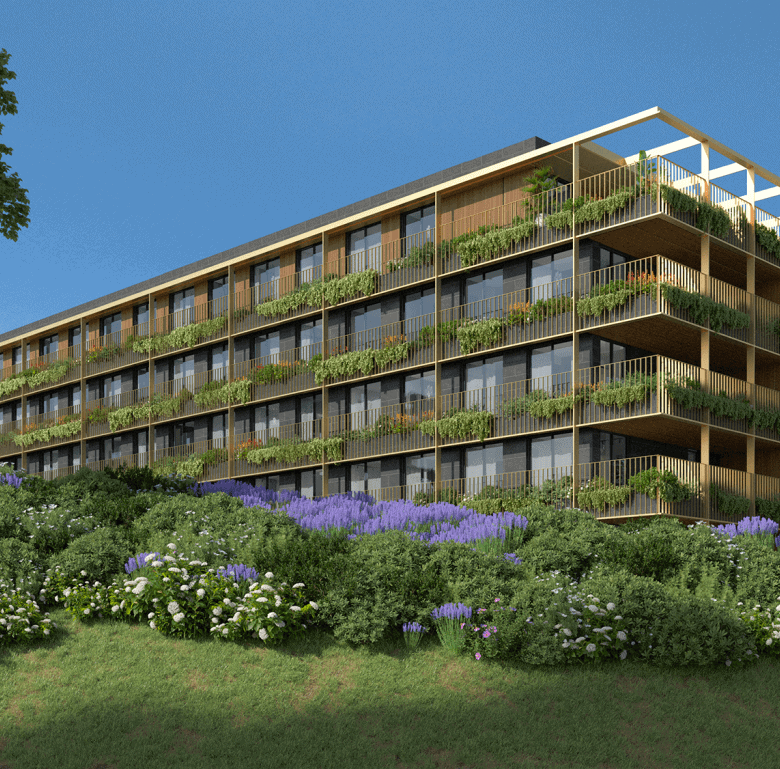 Porto Marina Douro residential building with lush gardens and scenic views.