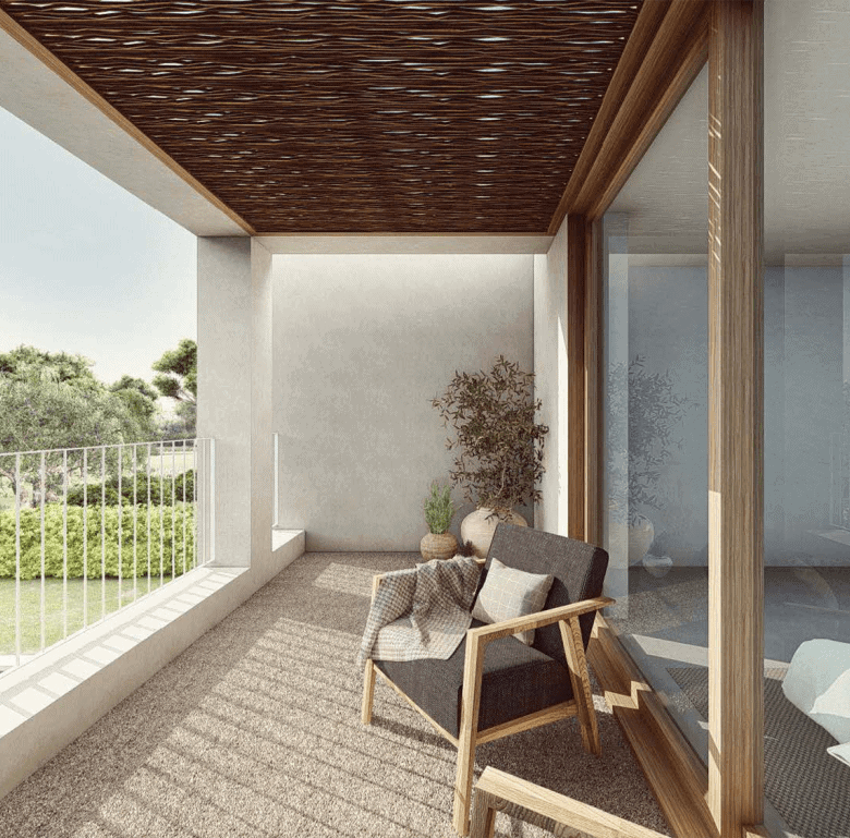 Algarve balcony with scenic views, outdoor seating, and modern design.