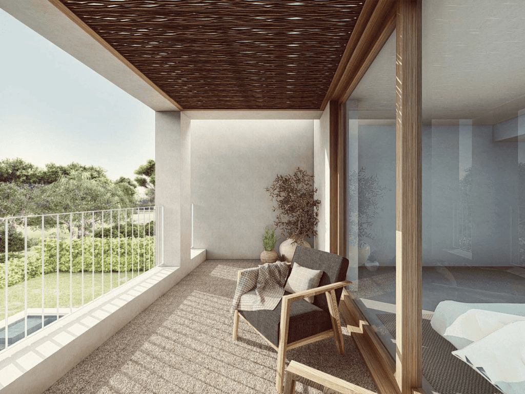 Algarve balcony with scenic views, outdoor seating, and modern design.